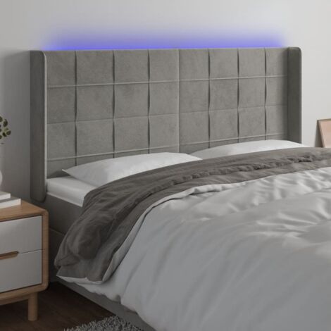 Tête de lit avec lumière LED,Panneau de lit,Décoration murale Gris clair 203x16x118/128 cm Velours XJDT380516 (1/5)