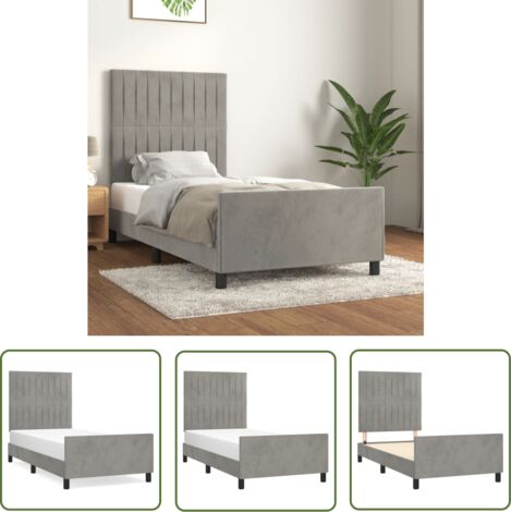 The Living Store Cadre de lit sans matelas gris clair 90x190 cm velours - Cadre De Lit - Lit Double - Lit Avec Têted'appui - Tête De Lit Réglable - Literie (1/5)