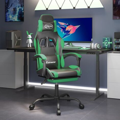 Chaise gaming - Chaise de jeu avec repose-pied - Fauteuil Gaming - Chaise de Bureau d'ordinateur Noir et vert Similicuir BSRHS952942 (1/5)