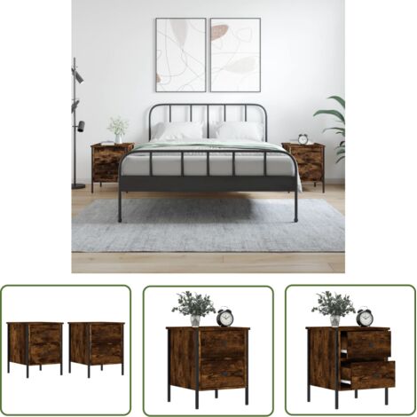 The Living Store Tables de chevet 2 pcs chêne fumé 40x42x50 cm bois ingénierie - Table De Chevet Industrielle - Meuble De Chambre - Table D'appoint - Tiroir - Design Industriel (1/5)