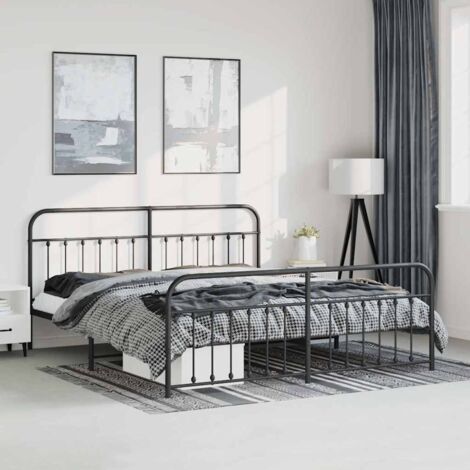 Lit adulte avec tête de lit/pied de lit, Lit double Cadre de lit métal noir 183x213 cm MEMV127466 (1/5)