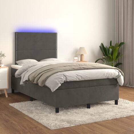 Lit Adulte - Sommier tapissier matelas et LED - Ensemble de lit tapissier - Chambre Intérieur - Gris foncé 120x200 cm Velours XJDT418459 (1/5)
