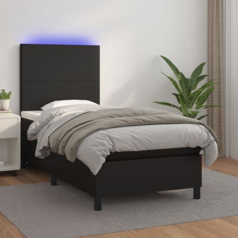 Sommier tapissier avec matelas et LED  Sommier pour Adulte et Enfant  Lit adulte Noir 90x190 cm Similicuir XRKJY3893016 (1/5)