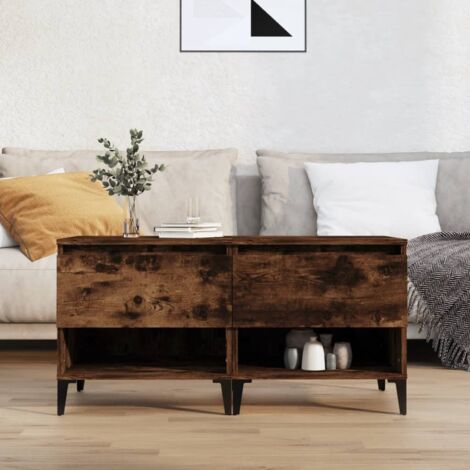 Lot de 2 Tables d'appoint  Bout de canapé  Table Basse Chêne fumé 50x46x50 cm Bois ingénierie BZTHBS647102 (1/5)