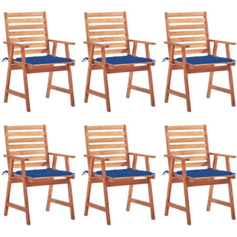 6 pcs Chaises à dîner d'extérieur avec coussins Chaise de salle à manger Chaise de jardin Acacia massif BSRHS196167 (1/5)