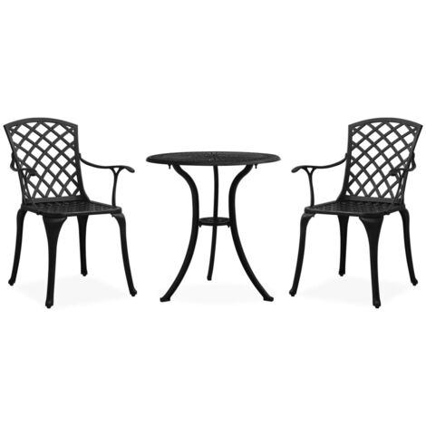 3 pcs Ensemble de bistro Ensemble Table et Chaises Ensemble de café Aluminium coulé Noir DEJDX13041 (1/5)