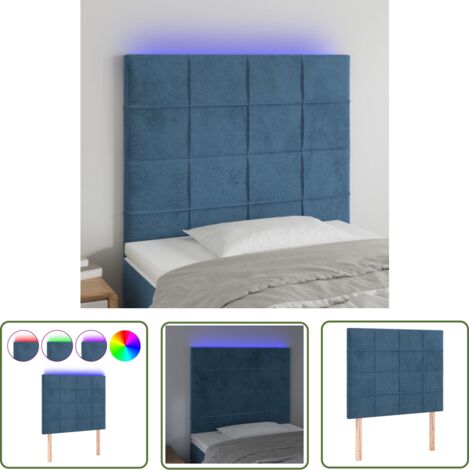 The Living Store Tête de lit à LED Bleu foncé 100x5x118/128 cm Velours - Tête De Lit Led - Tête De Lit Velours - Tête De Lit Moderne - Tête De Lit Bleue - Lampe De Chevet Led (1/5)