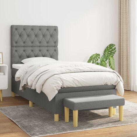 Lit Adulte - Lit à sommier tapissier avec matelas - Meuble de Chambre à Coucher - Gris foncé 80x200 cm Tissu XEJZT460656 (1/5)
