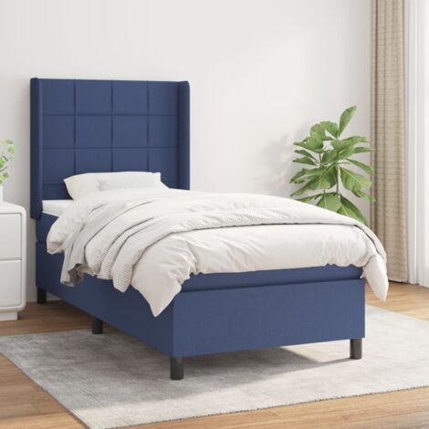 Lit adulte Durable,Lit à sommier Tapissier + Matelas Bleu 90x200 cm Tissu -98419 (1/5)