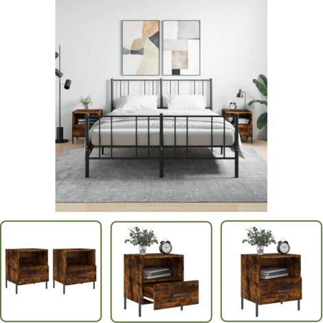 The Living Store Tables de chevet 2pcs chêne fumé 40x35x47,5cm bois d’ingénierie - Table De Chevet - Meuble De Chambre - Armoire De Chevet - Commode - Design Moderne (1/5)