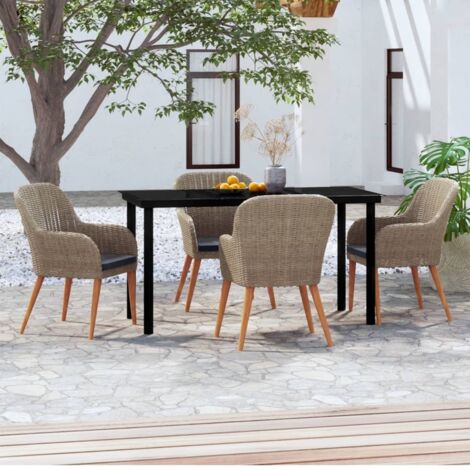 Lot de 5 Ensemble à manger de jardin avec coussins,Ensemble table et chaise,Mobilier de salle à manger Marron HH89837 (1/5)