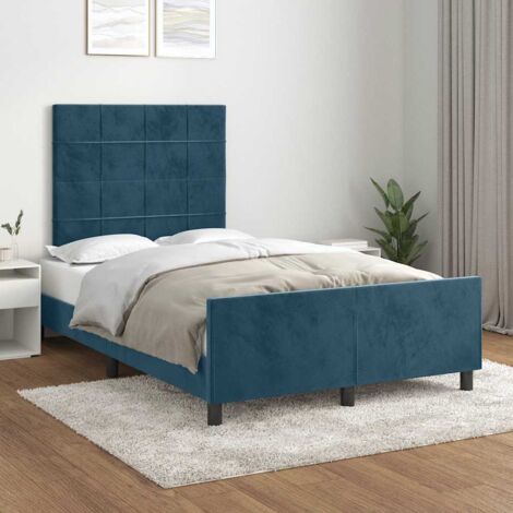 Lit adulte avec tête de lit, Lit double Cadre de lit Bleu foncé 120x200 cm Velours MEMV949825 (1/5)