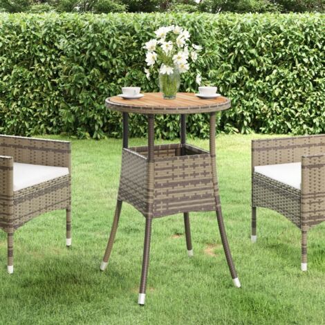 Table de jardin Table de patio Table d'extérieur Ø60x75 cm Acacia et résine tressée Gris BZTHBS885874 (1/5)