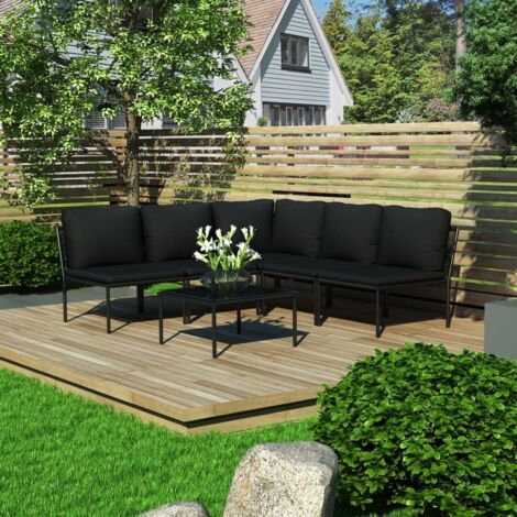 Lot de 6 Salon de jardin Salon d'extérieur Ensemble Meuble de Jardin Mobilier d'Extérieur avec coussins Noir PVC XFNRX835676 (1/5)