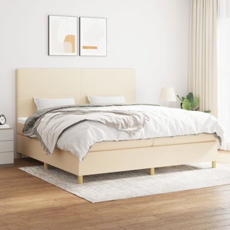 Lit adulte Durable,Lit à sommier Tapissier + Matelas Crème 200x200 cm Tissu -69558 (1/5)