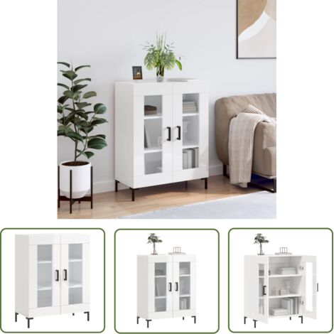 The Living Store Buffet Blanc brillant 69,5x34x90 cm Bois d'ingénierie - Buffet - Meuble De Rangement - Armoire - Commode - Mobilier (1/5)