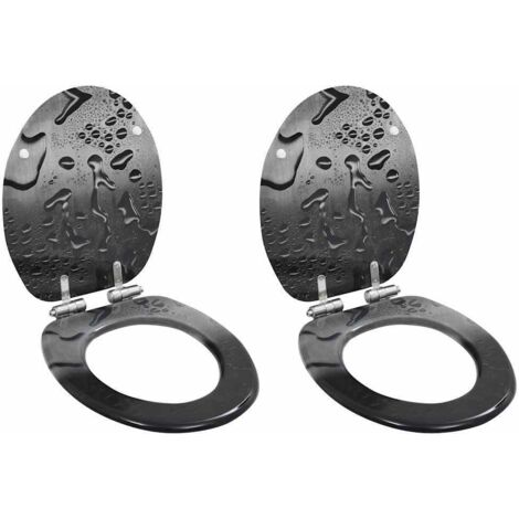 Lot de 2 Siège WC MDF Couvercle à fermeture en douceur,Abattant WC,Sièges de toilette Goutte d'eau VDVM916708 (1/5)