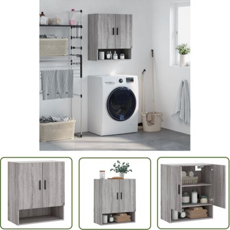 The Living Store Armoire murale sonoma gris 60x31x70 cm bois d'ingénierie - Armoire Murale - Meuble Mural - Rangement Mural - Étagère Murale - Bibliothèque Murale (1/5)