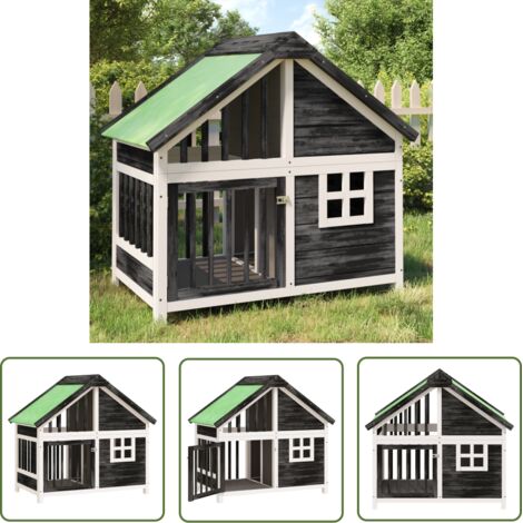 The Living Store Chenil gris 96x60,5x87 cm bois de pin solide - Niche Pour Chien - Chenil Extérieur - Abri Pour Chien - Maison Pour Chien - Refuge Animalier