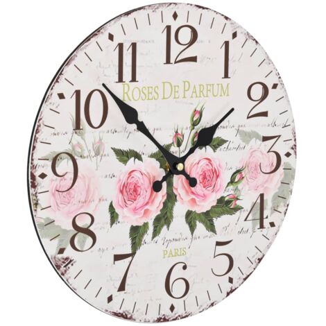 Horloge Murale Déco Super Jolie – Motif Floral Façon étain, Style Rétro Et Charmant