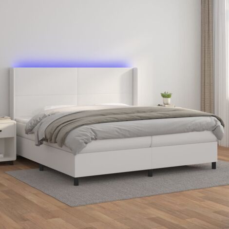 Sommier tapissier et matelas et LED Sommier pour Adulte et Enfant Lit adulte Blanc 200x200 cm Similicuir XRKJY8195719 (1/5)