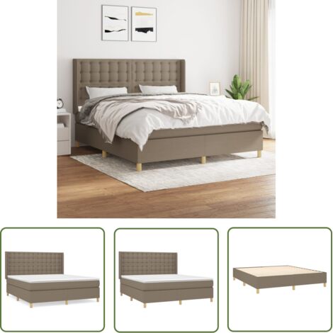 The Living Store Sommier à lattes de lit avec matelas Taupe 180x200 cm Tissu - Lit Tapissier - Lit Double - Matelas À Ressorts Ensachés - Literie - Chambre À Coucher (1/5)