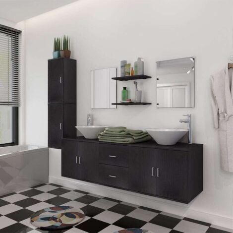9 pcs Mobilier de salle de bain avec lavabo Meuble de salle de bain Noir RTITTK25271 (1/5)