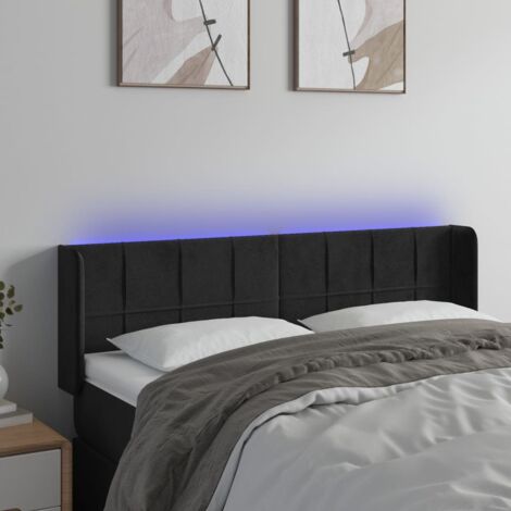 Tête de lit avec lumière LED,Panneau de lit,Décoration murale Noir 147x16x78/88 cm Velours XJDT310274 (1/5)