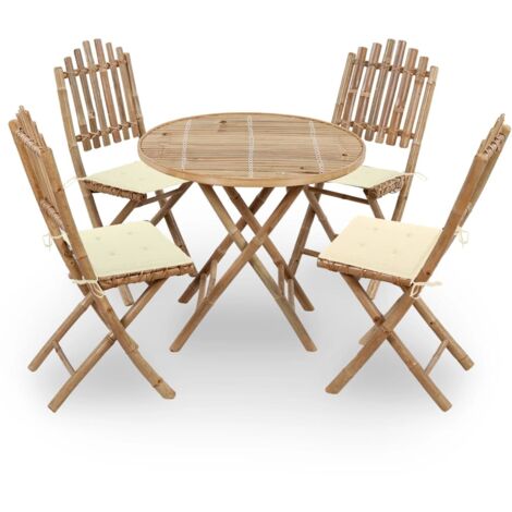5 pcs Mobilier à dîner d'extérieur Ensemble table et chaise de jardin Mobilier de salle à manger pliable avec coussins Bambou RTITTK37583 (1/5)
