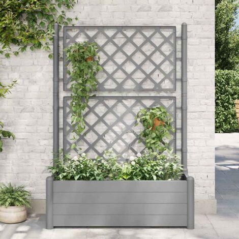 Jardinière avec treillis Pot de fleurs Bac à fleurs 100x43x142 cm PP Gris pierre BVDXN687112 (1/5)