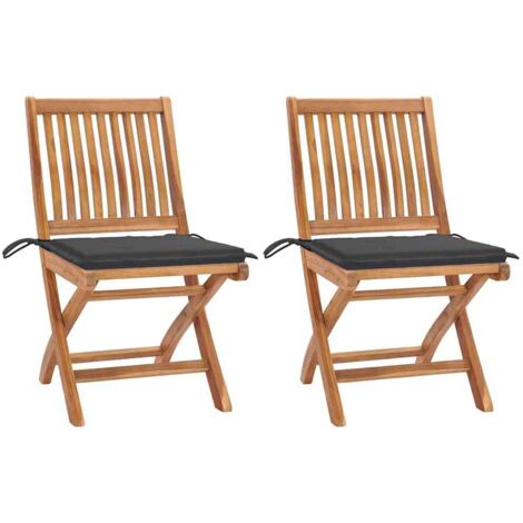Lot de 2 Chaises de jardin Siège de Terrasse Fauteuil de jardin avec coussins anthracite Bois de teck DHNET4808748 (1/5)