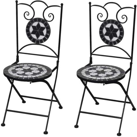 Lot de 2 Chaises pliables de bistro Chaises de café Fauteuil de jardin Céramique Noir et blanc BSRHS345609 (1/5)