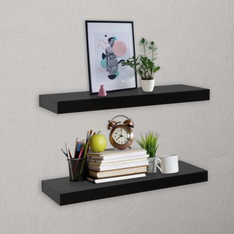 Lot de 2 Étagères murales flottantes Étagère de Rangement Murale pour Chambre à Coucher, Cuisine, Salon Noir 40x20x3,8 cm BRZH665368 (1/5)