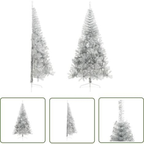 Demi sapin de Noël artificiel Arbre de Noël Décoration de Fête de Noël avec support Argenté 240 cm PVC ETJTE855834 (1/5)