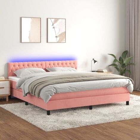 Sommier tapissier avec matelas et LED， Ensemble de lit tapissier， Lit Adulte Chambre Intérieur Rose 180x200 cm Velours XZZ386198 (1/5)