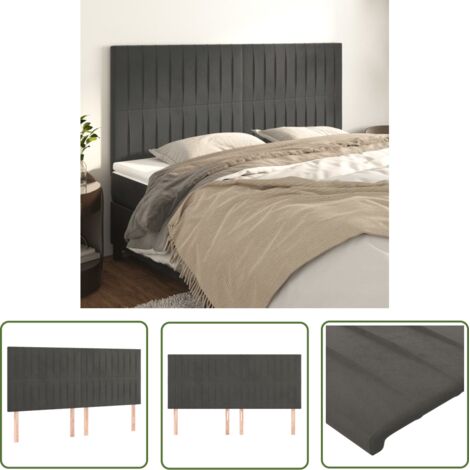 The Living Store Têtes de lit 4 pcs Gris foncé 80x5x78/88 cm Velours - Tête De Lit - Tête De Lit Velours - Têtière De Lit - Meuble De Chambre - Literie (1/5)