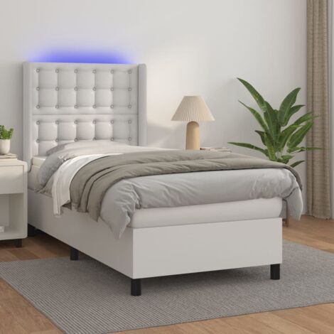 Sommier tapissier avec matelas et LED Sommier pour Adulte et Enfant Lit adulte Blanc 80x200cm Similicuir XRKJY2582302 (1/5)