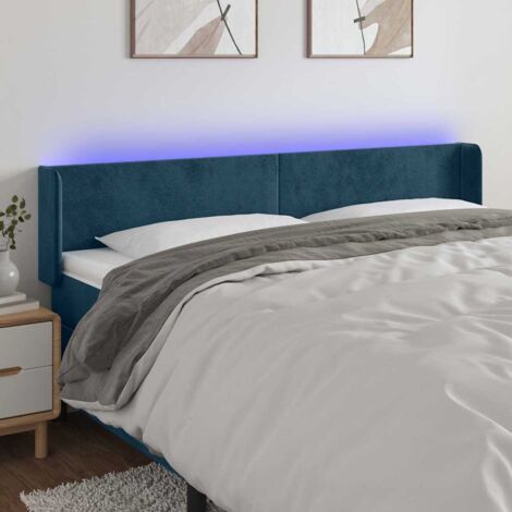 Tête de lit avec lumière LED,Panneau de lit,Décoration murale Bleu foncé 203x16x78/88 cm Velours XJDT309203 (1/5)