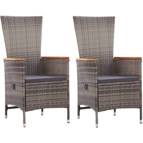 Lot de 2 Chaises d'extérieur avec coussins  Chaise de jardin  Fauteuil de jardin Résine tressée Gris BSRHS668033 (1/5)