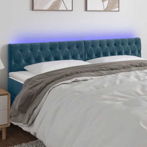 Tête de lit avec lumière LED,Panneau de lit,Décoration murale Bleu foncé 200x7x78/88 cm Velours XEJZT479781 (1/5)