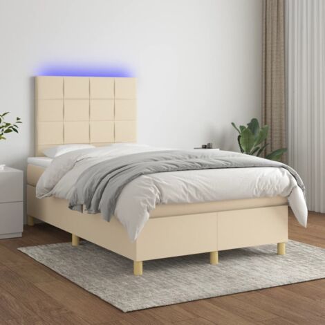 Sommier tapissier avec matelas et LED Sommier pour Adulte et Enfant Lit adulte Crème 120x200 cm Tissu XRKJY1987050 (1/5)