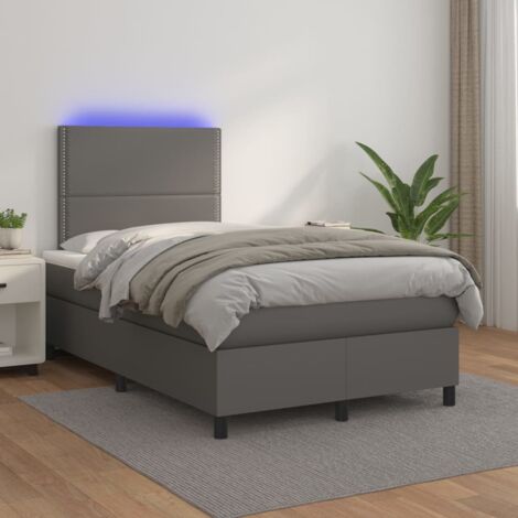 Lit Adulte - Sommier tapissier matelas et LED - Ensemble de lit tapissier - Chambre Intérieur - Gris 120x200 cm Similicuir DETHB18326 (1/5)