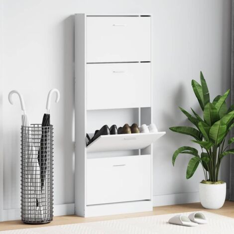 Armoire à chaussures Meuble à chaussures Étagère de rangement Blanc brillant 59x17x150 cm Bois ingénierie RTJEX672418 (1/5)