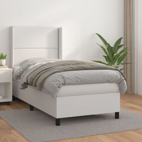 Lit Adulte - Lit à sommier tapissier avec matelas- Lit simple - Meuble de Chambre à Coucher Blanc 100x200cm Similicuir CNIS1367221 (1/5)