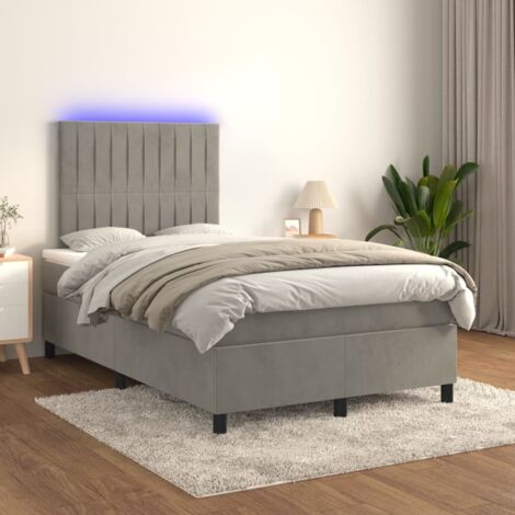 Lit Adulte - Sommier tapissier matelas et LED - Ensemble de lit tapissier - Chambre Intérieur - Gris clair 120x200 cm Velours XJDT901704 (1/5)