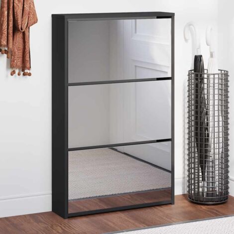 Armoire à chaussures Meuble à chaussures Étagère de rangement avec miroir 3 niveaux Noir 63x17x102,5 cm RTJEX246062 (1/5)