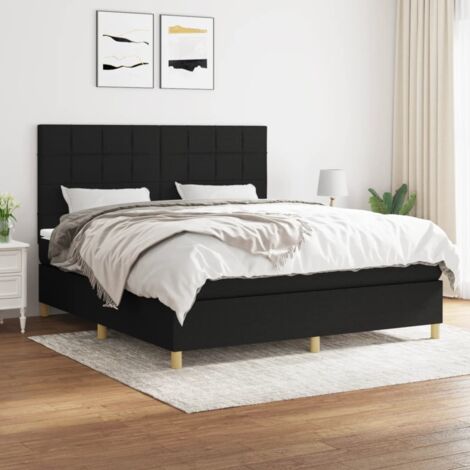 Lit Double Lit à sommier tapissier avec matelas Lit Adulte Meuble de Chambre à Coucher Noir 160x200 cm Tissu XRKJY2937838 (1/5)