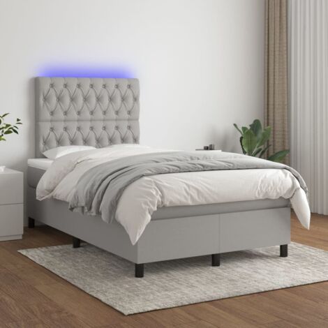 Lit Adulte - Sommier tapissier matelas et LED - Ensemble de lit tapissier - Chambre Intérieur - Gris clair 120x200 cm Tissu XEJZT280559 (1/5)