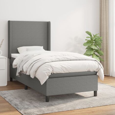 Lit simple Lit à sommier tapissier avec matelas Lit Adulte Meuble de Chambre à Coucher Gris foncé 90x190 cm Tissu XRKJY7589898 (1/5)