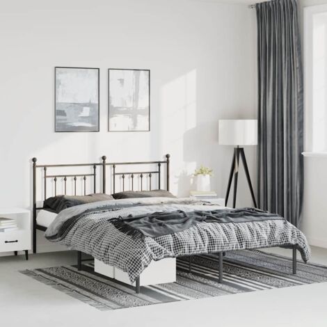 Lit adulte avec tête de lit, Lit double Cadre de lit métal noir 135x190 cm MEMV916160 (1/5)